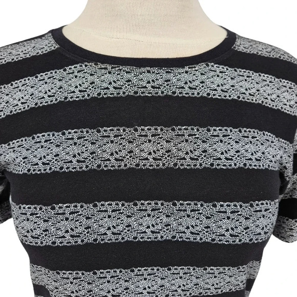 Theory Shirt Dress Black Cherry Lace Striped Print Short Sleeve Mini - Picture 3 of 6